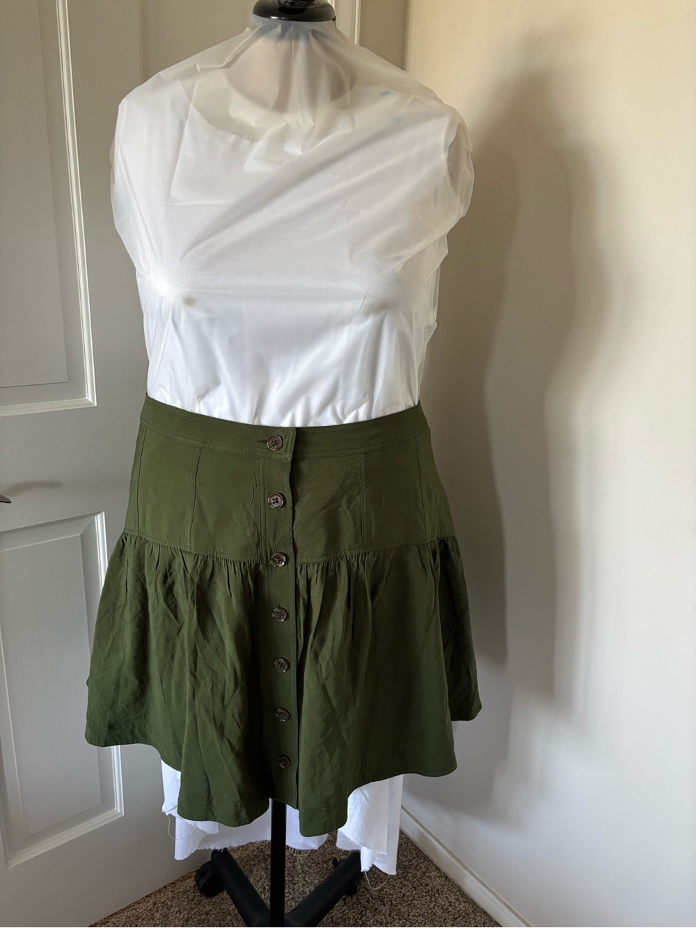 Banana Republic Olive Green Button-Front Tiered Mini Skirt